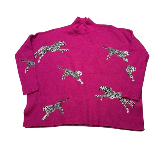 entro Sweaters - Entro Fuchsia Oversized Sweater with Cheetah Leopard Print Small